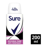 Sure Invisible Pure Anti-Perspirant Spray for 48hour protection against sweat, odour, white marks & yellow stains 200ml GOODS Boots