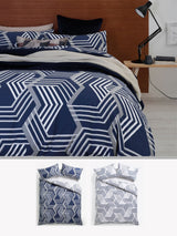 Blue/Grey Geo Reversible Duvet Cover and Pillowcase Set 2 Pack