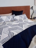 Blue/grey geo reversible duvet cover and pillowcase set, imported from the UK