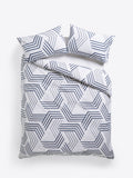 Blue/grey geo reversible duvet cover and pillowcase set, imported from the UK