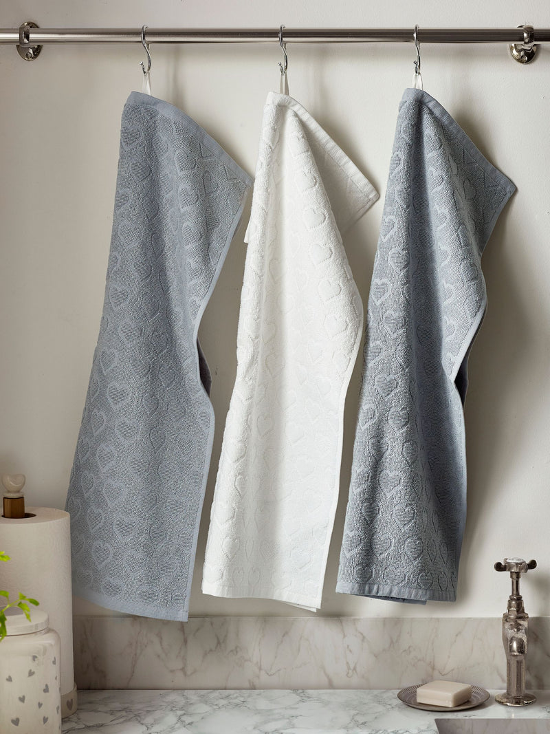 Set of 5 Grey Hearts Terry Set of 3 Tea Towels