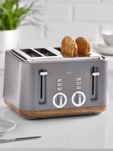 Bronx Grey 4 Slice Toaster Wood Effect Electronic Browning Control