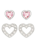Radley Sterling Silver Pink and Clear Glass Stone Heart Shaped Stud Earrings
