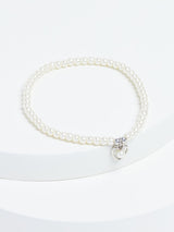 Sterling Silver Heart Charm Pearl Effect Beaded Bracelet Gift
