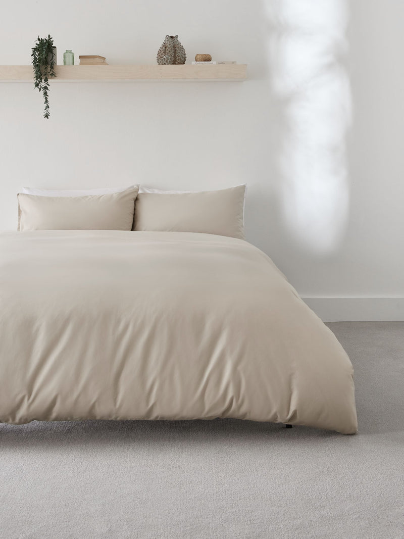 Natural easy care polycotton plain duvet cover and pillowcase set - British product