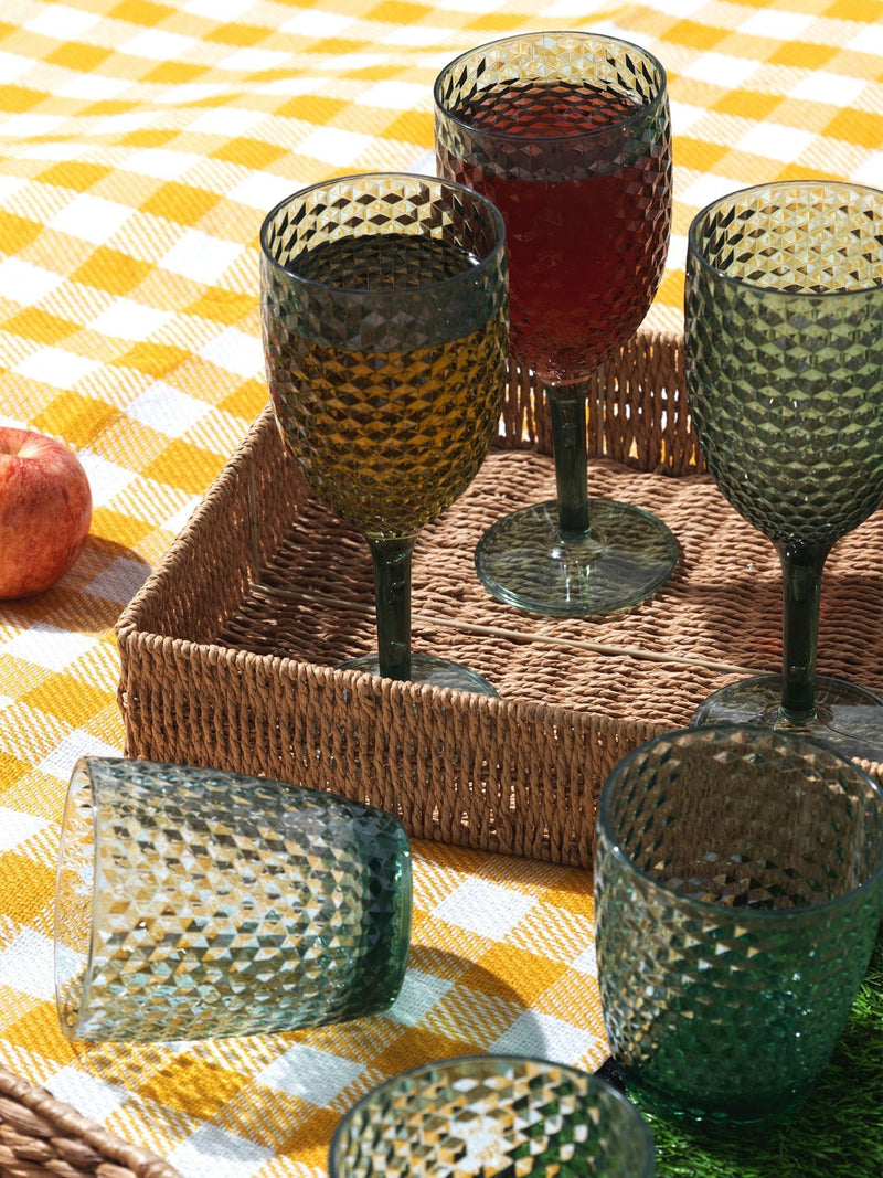 Cambridge Green Shatterproof Fete Diamond Design 4 Piece Wine Set