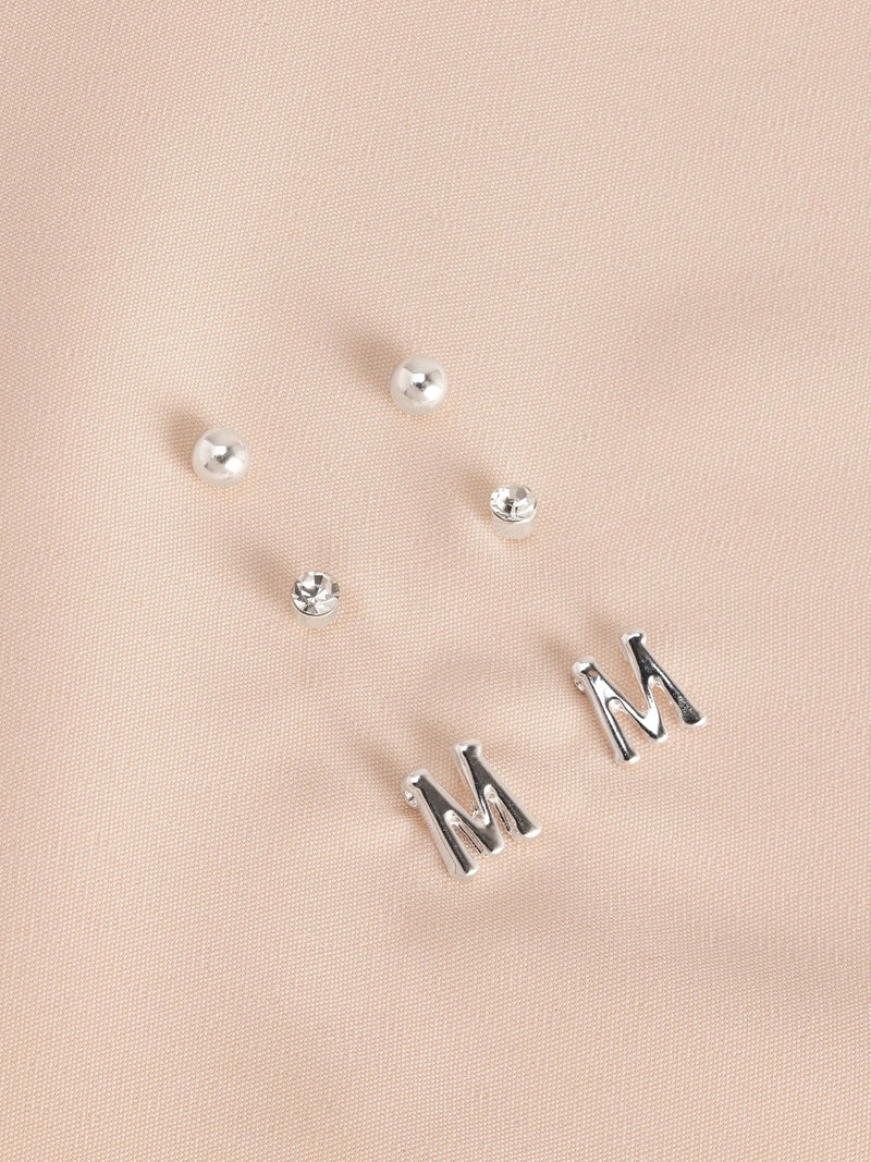 Silver tone initial stud earrings pack (British brand)
