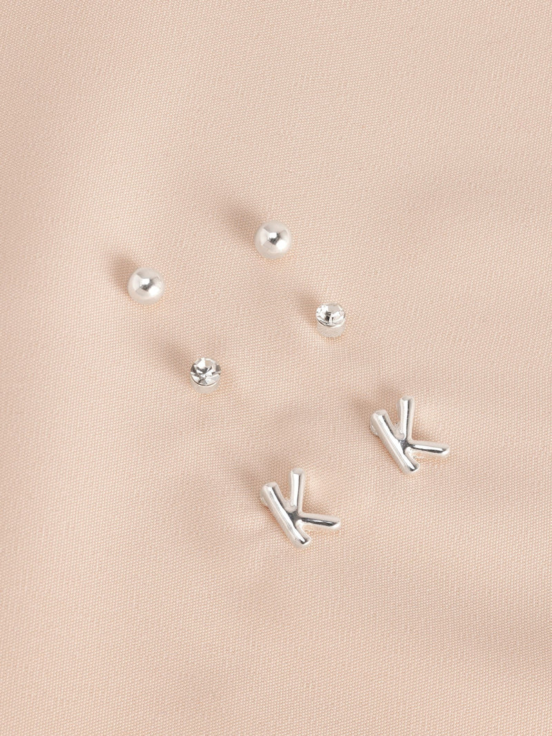 Silver tone initial stud earrings pack (British brand)