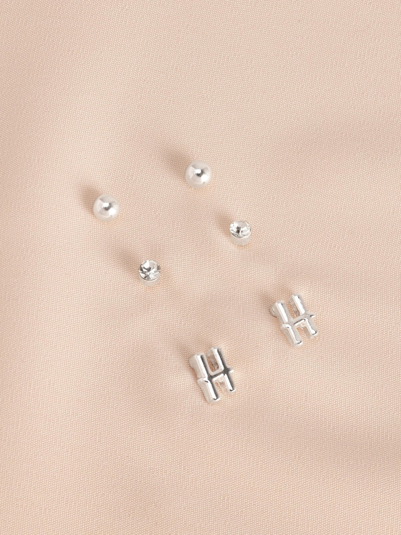 Silver tone initial stud earrings pack (British brand)