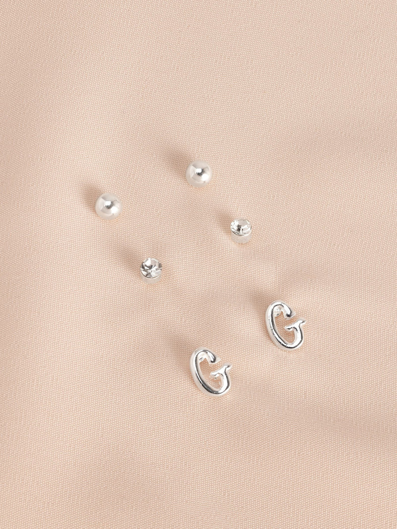 Silver tone initial stud earrings pack (British brand)
