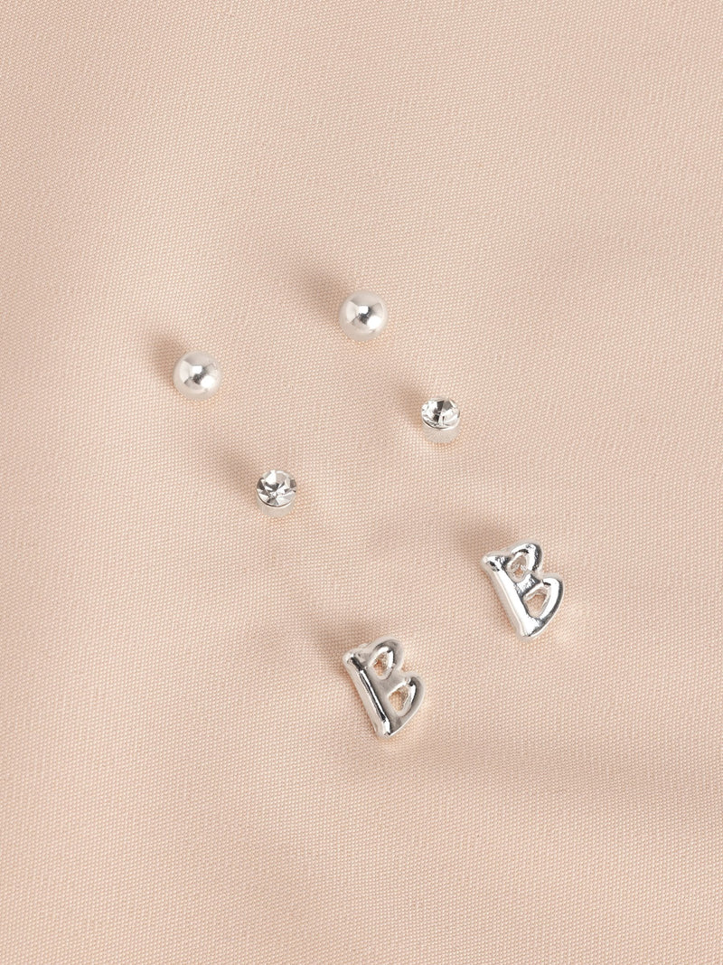 Silver tone initial stud earrings pack (British brand)