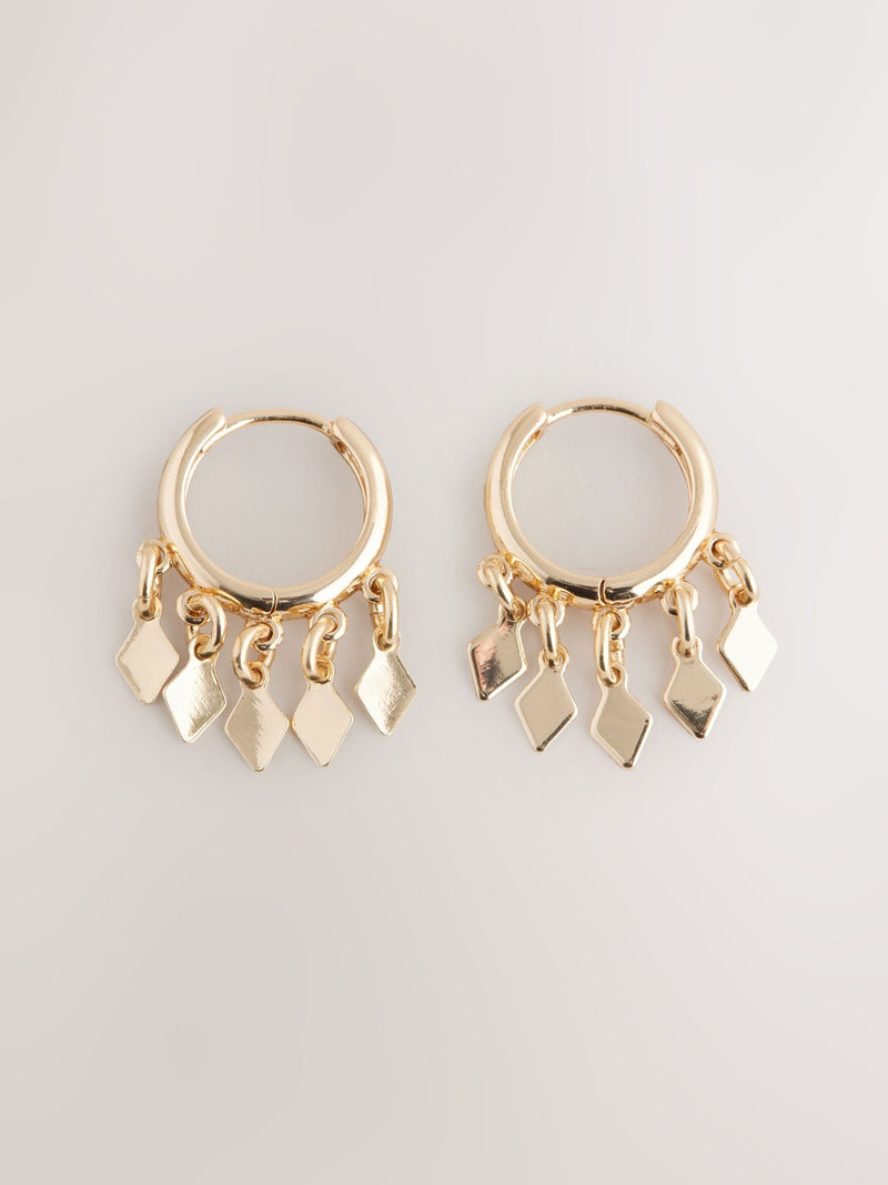 Gold tone mini charm hoop pierced earrings, UK version