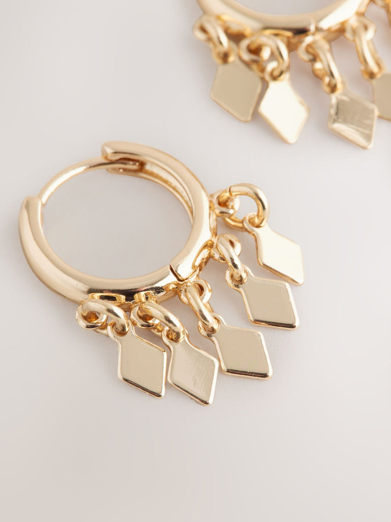 Gold tone mini charm hoop pierced earrings, UK version