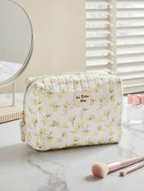 Lemon Print and Gingham Reversible Makeup Bag 17x24x12cm