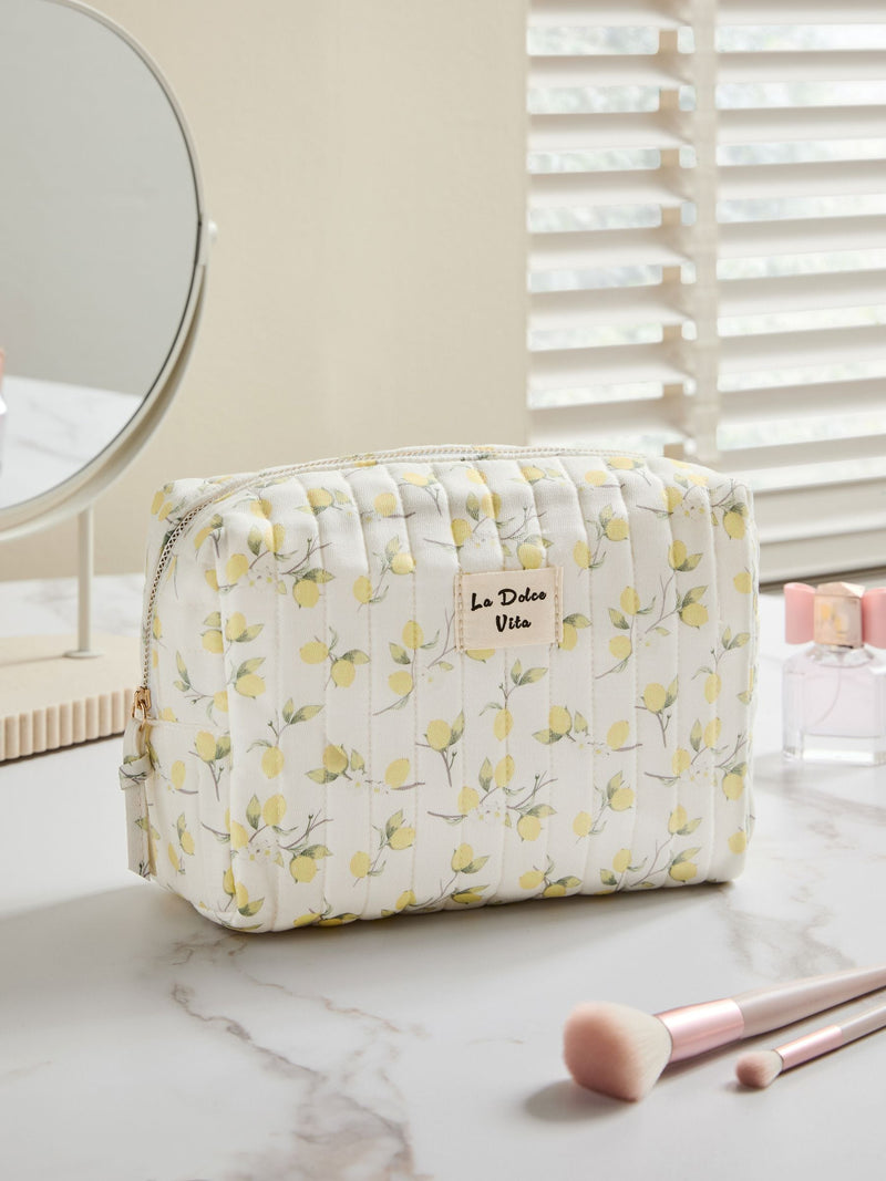 Lemon print and gingham reversible makeup bag 17x24x12cm, UK version