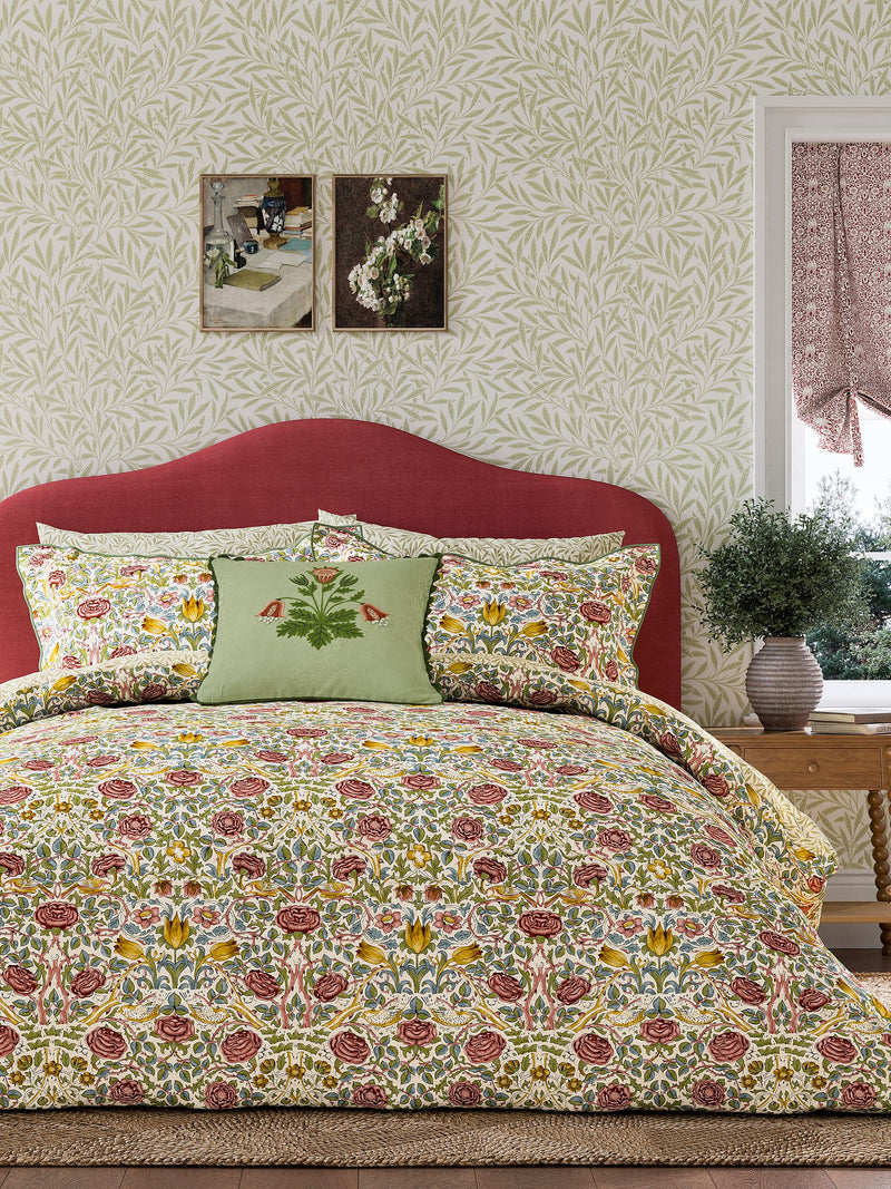 Morris & Co Green Rose duvet cover and pillowcase set, imported from the UK