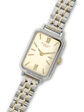 Ladies Two Tone Rectangle Bracelet Watch with Silver Case and Champagne Dial