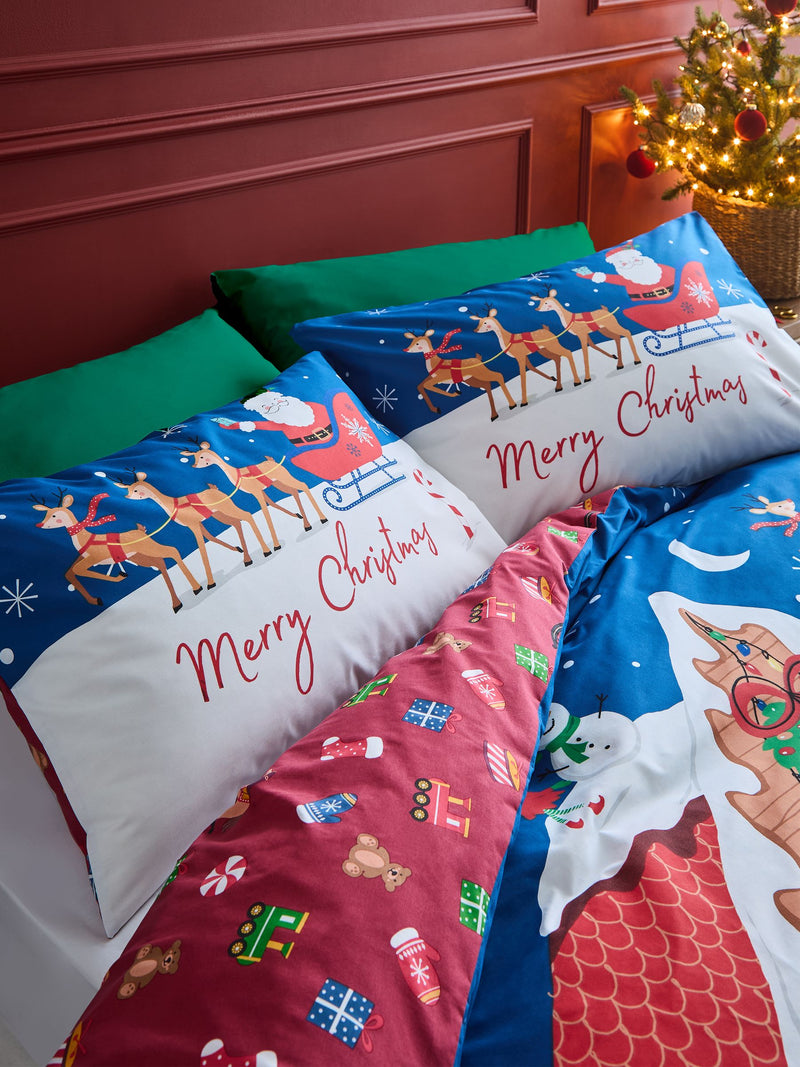 Catherine Lansfield Navy Blue Christmas Santa's Workshop Duvet Cover Set - British product