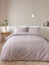 Catherine Lansfield Blush Pink Reversible 100% Brushed Cotton Stripe Duvet Cover Set