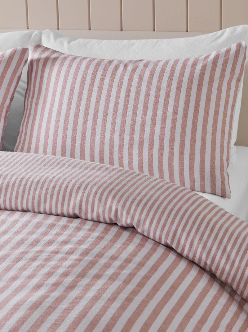 Catherine Lansfield blush pink reversible stripe duvet cover set - British product