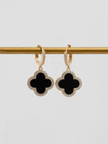 Jon Richard black MOP clover huggie earrings 16mm x 30mm, UK version