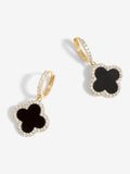 Jon Richard black MOP clover huggie earrings 16mm x 30mm, UK version