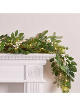 Lights4fun Oversized Pre Lit Berry White Christmas Garland 2m