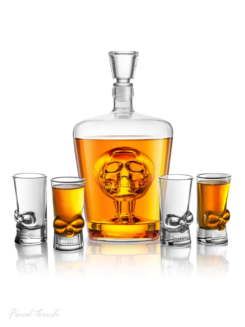 Jeray Skull Decanter Set with 1L decanter and four shot glasses, UK version