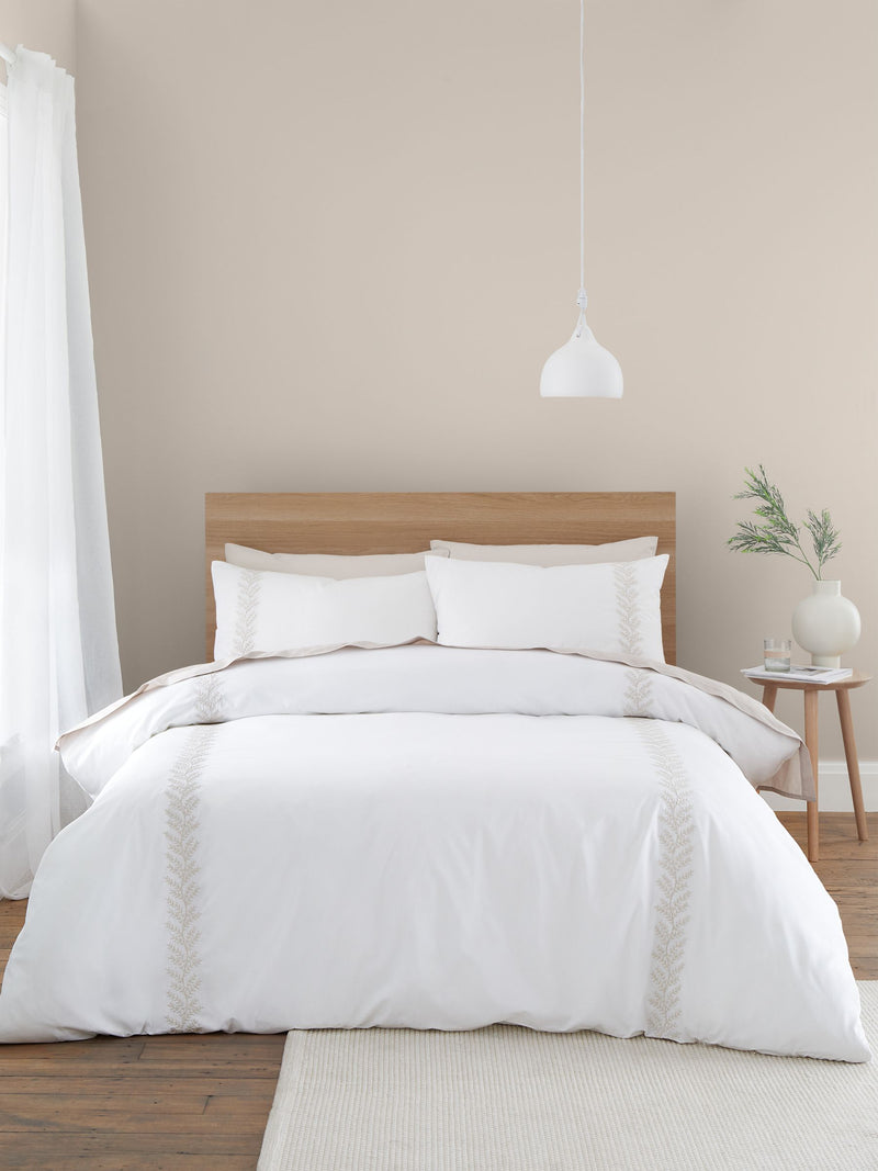 Bianca natural embroidery leaf cotton duvet cover set - British product