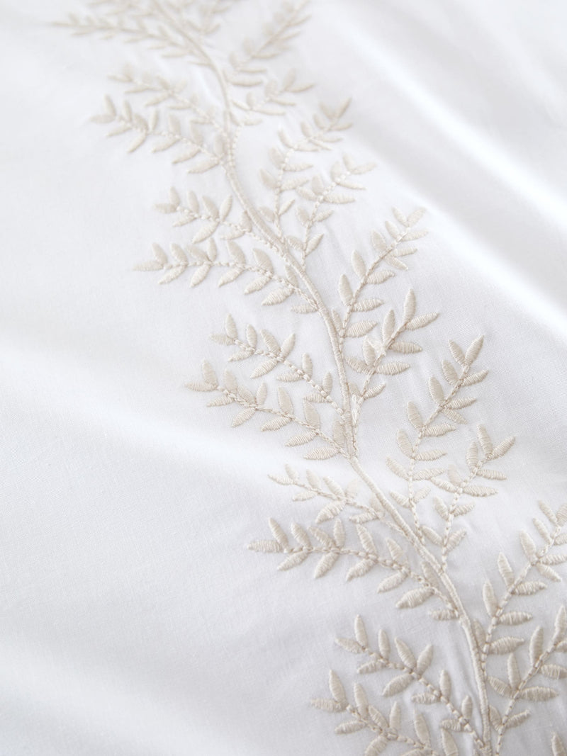 Bianca natural embroidery leaf cotton duvet cover set - British product