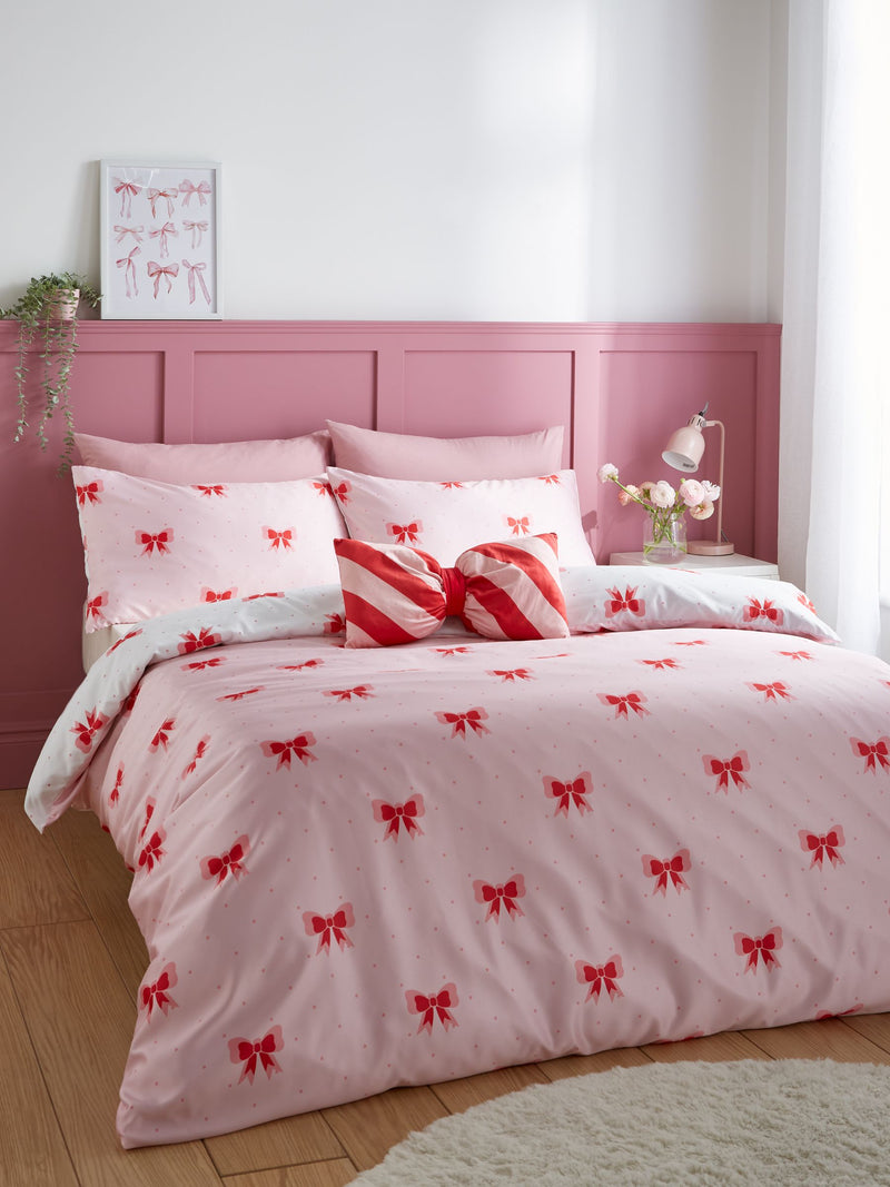 Sassy B Pink Dotty Bows So Soft Reversible Duvet Cover Set