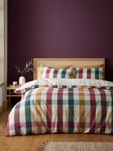 Catherine Lansfield Plum Gingham Check Reversible Duvet Cover Set