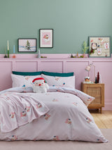 Catherine Lansfield Pink Vintage Christmas Santa Reversible Duvet Cover Set
