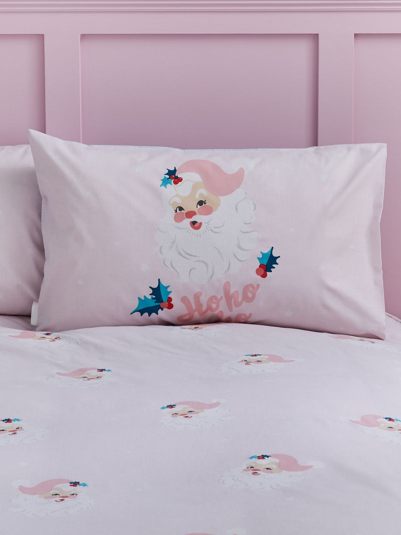 Catherine Lansfield pink vintage Christmas Santa reversible duvet cover set - British product