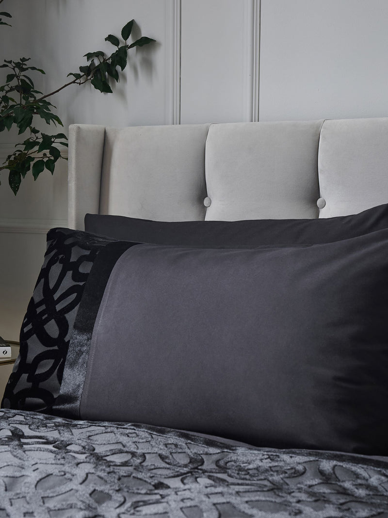 Catherine Lansfield black lattice cut velvet duvet cover and pillowcase set - British product