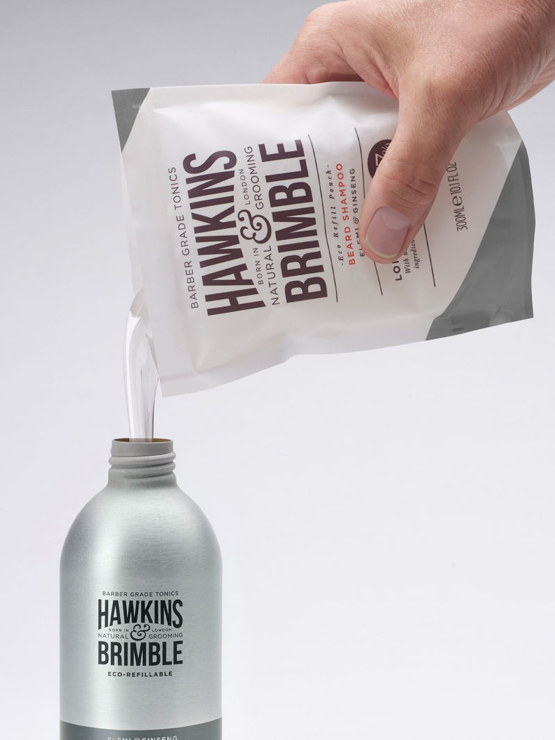Hawkins & Brimble beard shampoo pouch 300ml, UK version