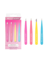 Brush Works HD 4 Piece Combination Tweezer Set Neon Tweezers Set