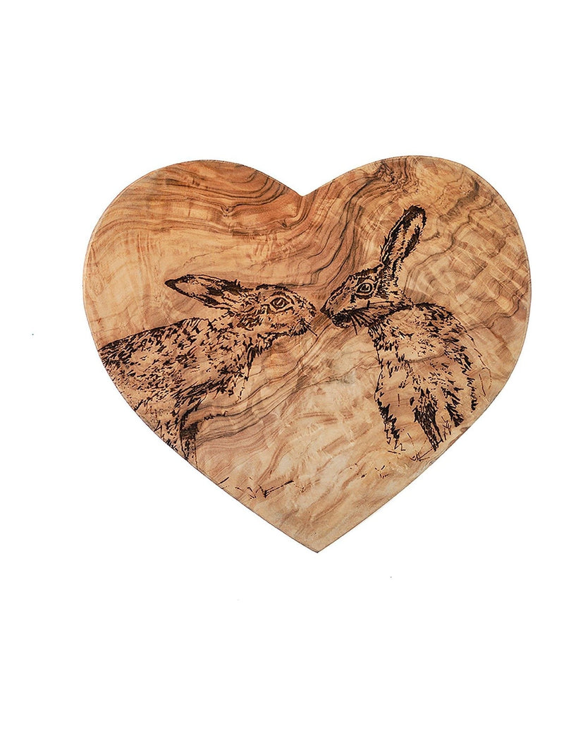 The Just Slate Company Olive Wood Heart Shaped Board 21cm - Kissing Hares