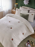 White Christmas Robin Fleece Duvet Cover and Pillowcase Set (British brand)
