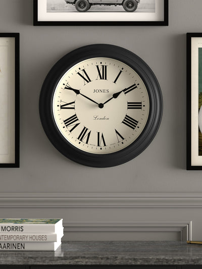 Jones Clocks Black Supper Club Roman Numeral Wall Clock 40cm