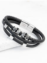 Treat Republic Mens Personalised Skulls Leather Rope Bracelet