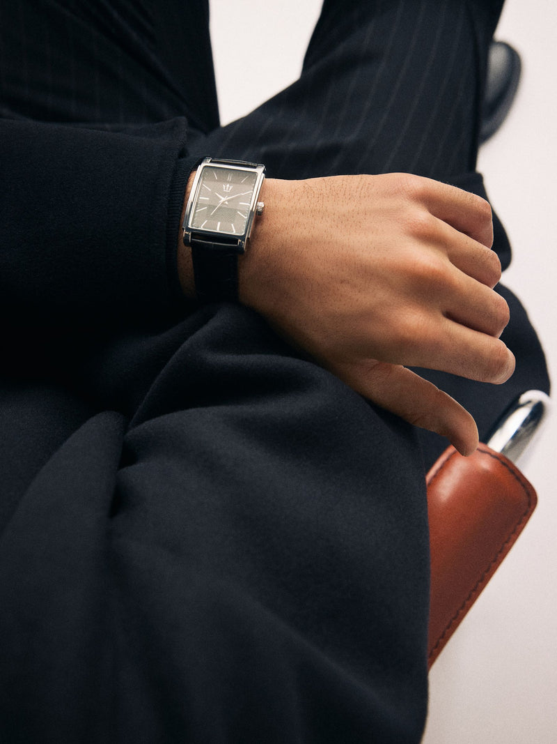 Black square dial croc effect strap watch - British product