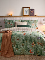 Furn Oak Green Supersoft 100% Brushed Cotton Christmas Lodge Duvet Cover Set