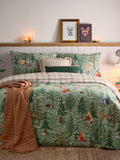 Furn Oak Green Supersoft 100% Brushed Cotton Christmas Lodge Duvet Cover Set