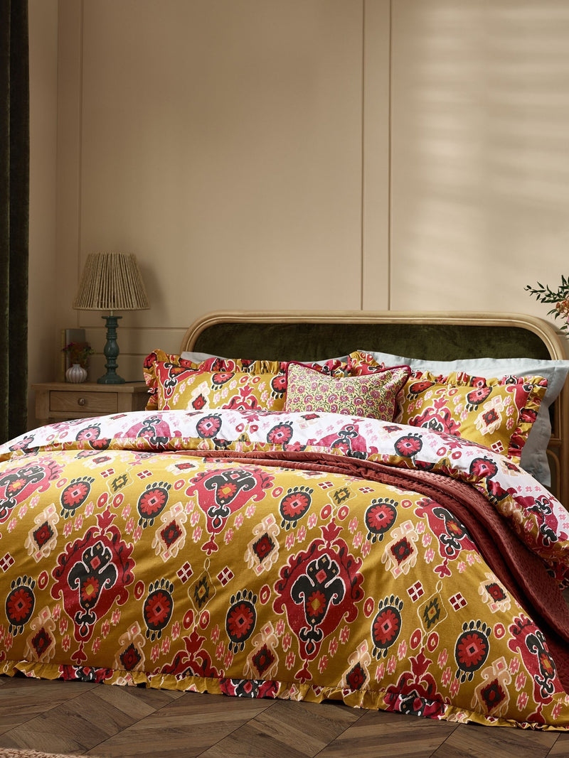 Paoletti Amber 1973 Dawson Ikat Ruffle Duvet Cover Set