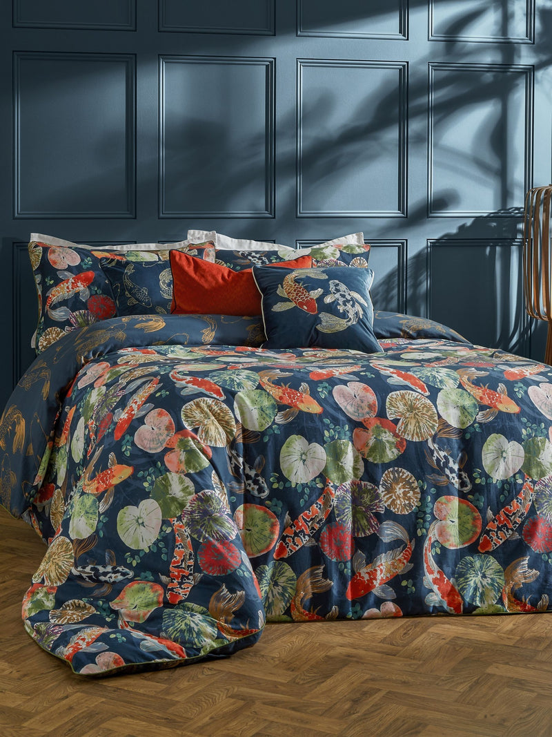 Paoletti Midnight Koi Pond cotton sateen duvet cover set, imported from the UK