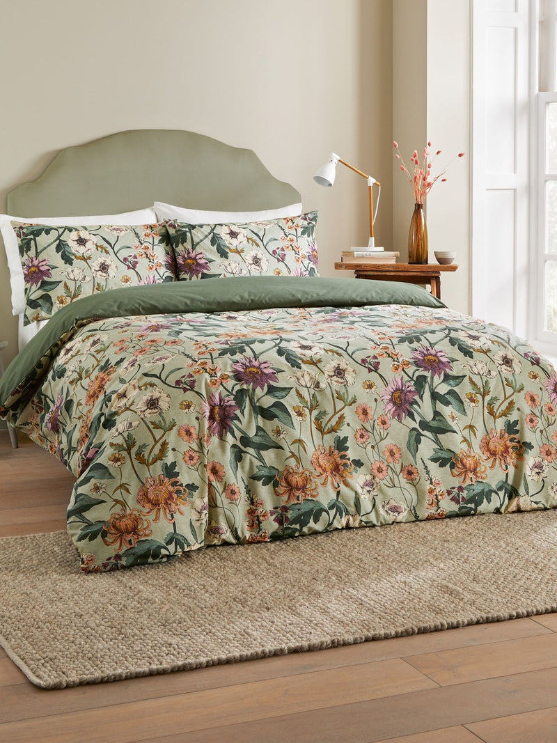 Wylder Celadon Green Wallflower Reversible Duvet Cover Set (British brand)