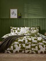 Herve Furn Green Wild Horse Reversible Duvet Cover and Pillowcase Set