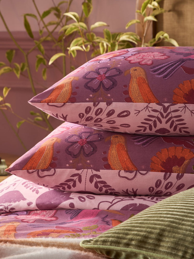 Damson Purple Broderie reversible duvet cover and pillowcase set - British product