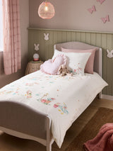 White Bunny Scene 100% Cotton Single Duvet Cover and Pillowcase Set